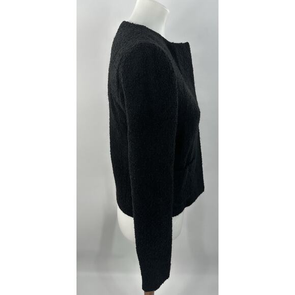 Carine Roitfeld UNIQLO Black Boucle Jacket Wool Blend Open Front Coat Sz S - Picture 5 of 8